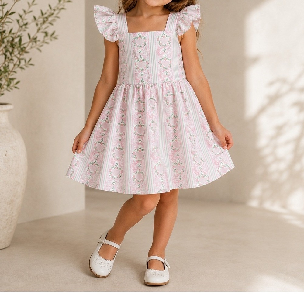Kinder Smocks Girls Youth Large Heart Floral Smocked Dress Pink NWT‎ Cottagecore
